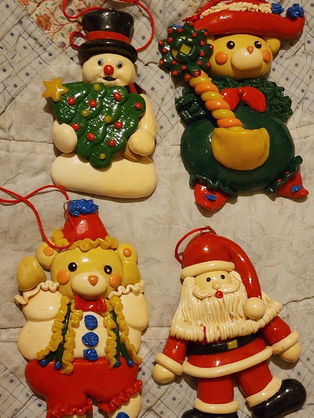 Lot Of 4 Vintage Clay/Dough Christmas Ornaments